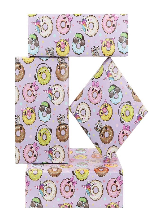 Geluode Donuts Wrapping Paper,Colorful Funny Gift Wrap Paper 4 Folded Sheets,Donuts Pink Cute Animal Expressions Pattern Candy Sweet Girly Gift Wrapping Paper Wedding Baby Shower 50x70 cm For Kids Boys Girls - Image 1
